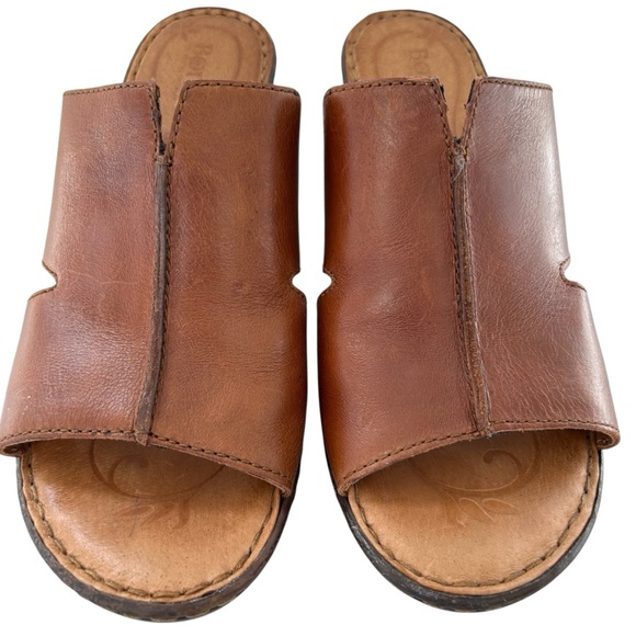 BORN Brown Leather Wedge Slide Sandals 10 - Picture 3 of 11